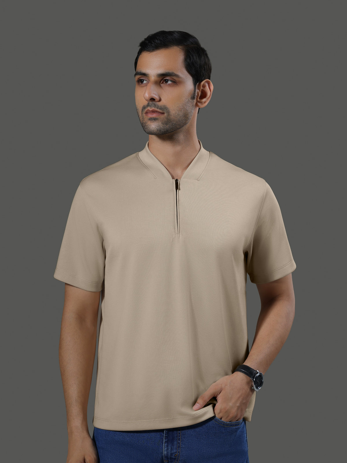 after-hours-henley-neck-zip-short-sleeves-clay image 1 - After Hours Henley Neck Zip Short Sleeves - Clay
