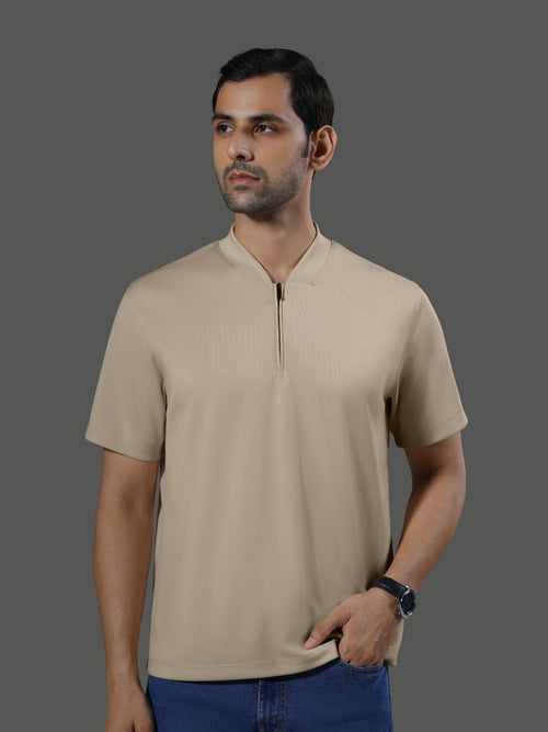 after-hours-henley-neck-zip-short-sleeves-clay image 1 - After Hours Henley Neck Zip Short Sleeves - Clay