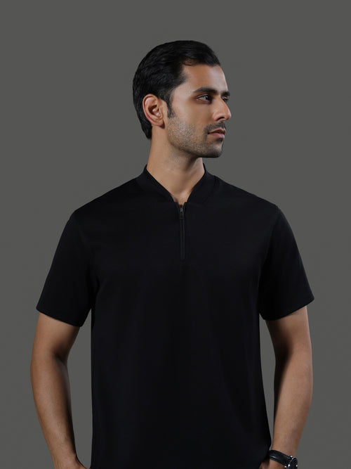 after-hours-henley-neck-zip-short-sleeves-obsidian image 1 - After Hours Henley Neck Zip Short Sleeves - Obsidian