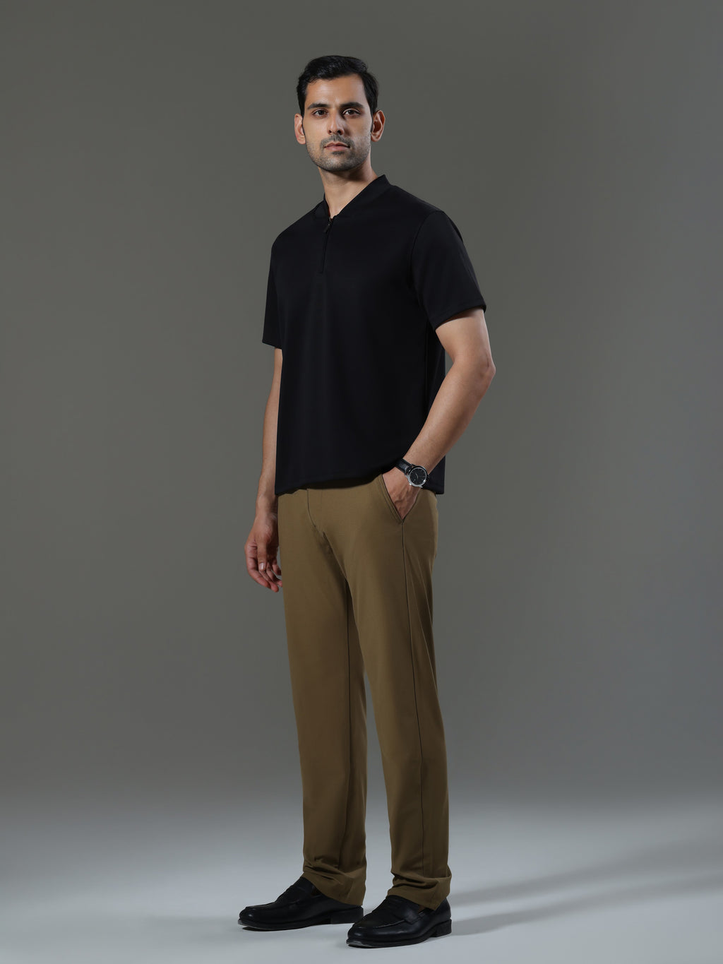 after-hours-henley-neck-zip-short-sleeves-obsidian image 2 - After Hours Henley Neck Zip Short Sleeves - Obsidian