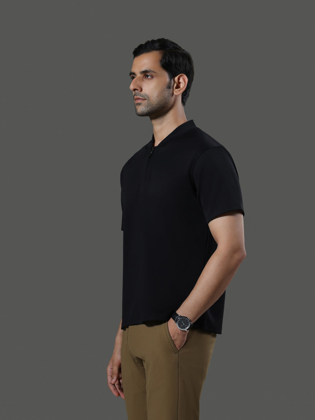 after-hours-henley-neck-zip-short-sleeves-obsidian image 4 - After Hours Henley Neck Zip Short Sleeves - Obsidian