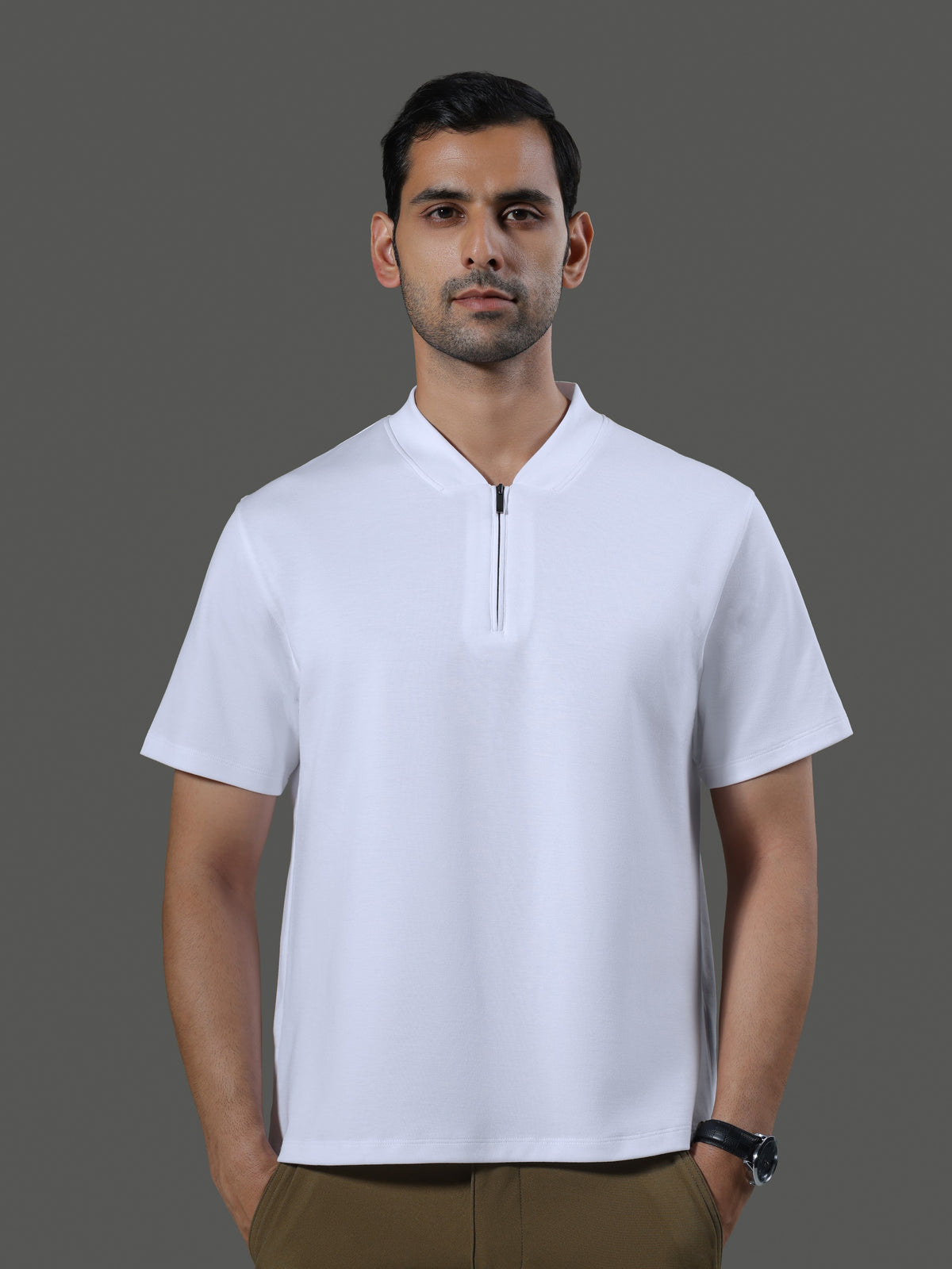 after-hours-henley-neck-zip-short-sleeves-porcelain image 1 - After Hours Henley Neck Zip Short Sleeves - Porcelain