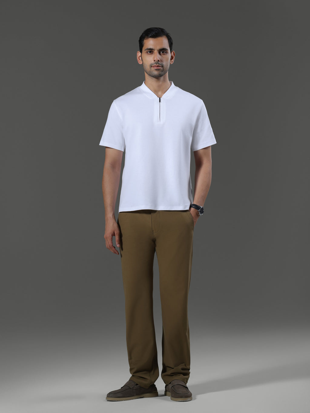 after-hours-henley-neck-zip-short-sleeves-porcelain image 2 - After Hours Henley Neck Zip Short Sleeves - Porcelain