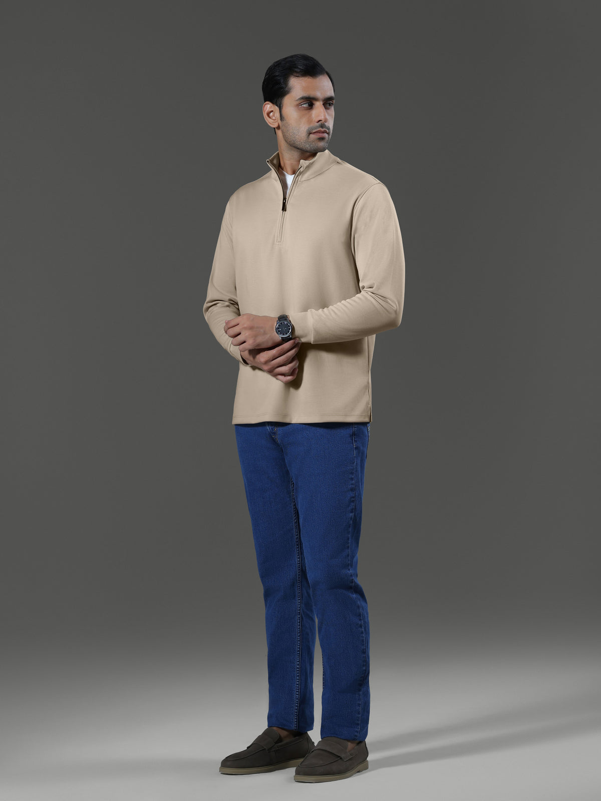 after-hours-high-neck-zip-long-sleeves-clay image 2 - After Hours 1/4 Zip Neck Long Sleeves - Clay