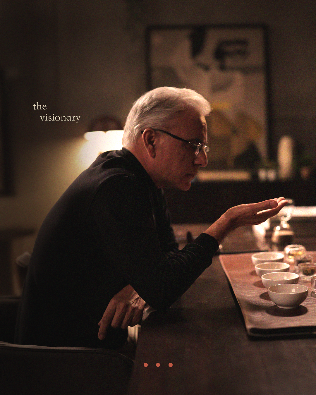 The visionary at a cafe counter