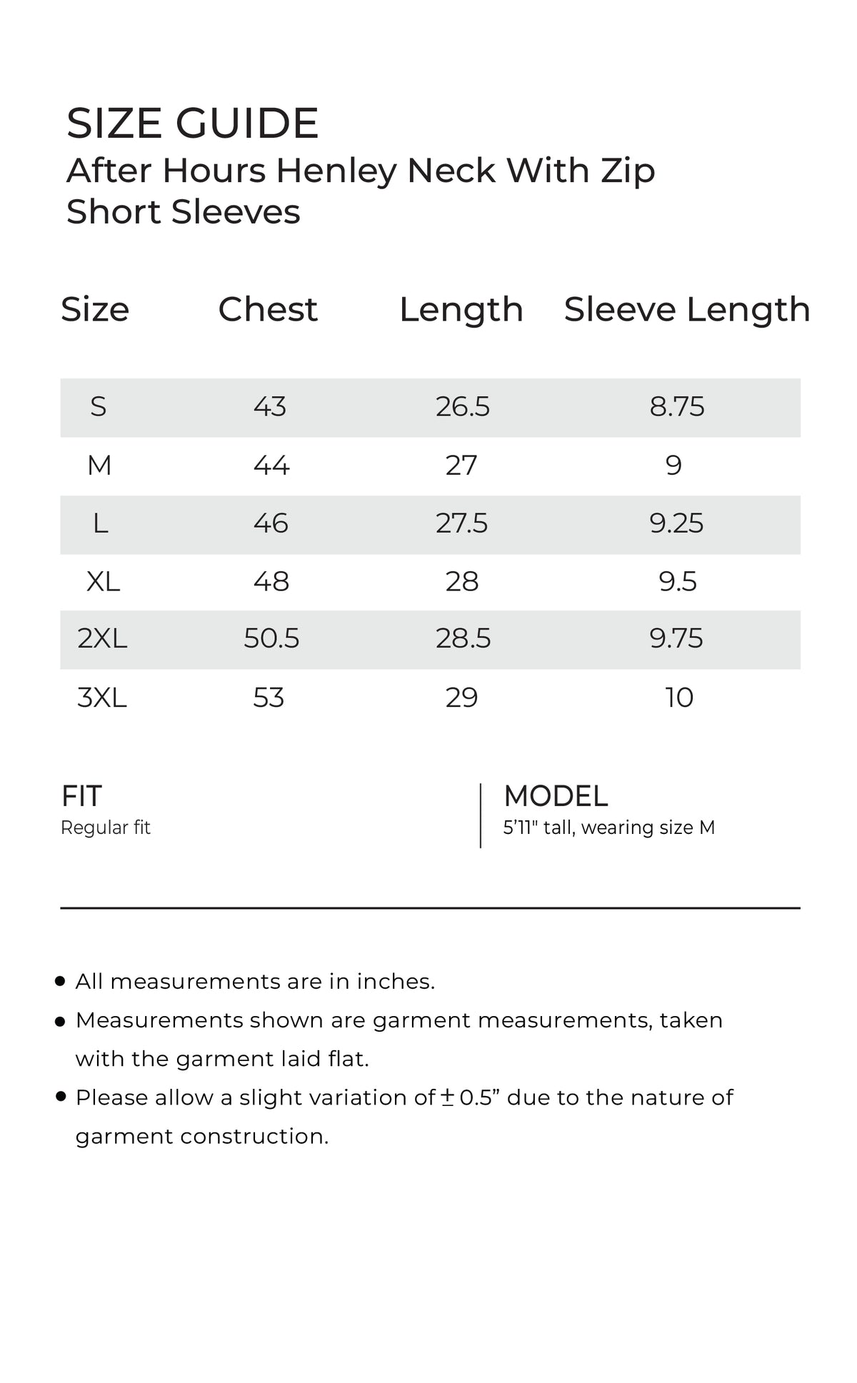after-hours Henley Neck mobile size guide