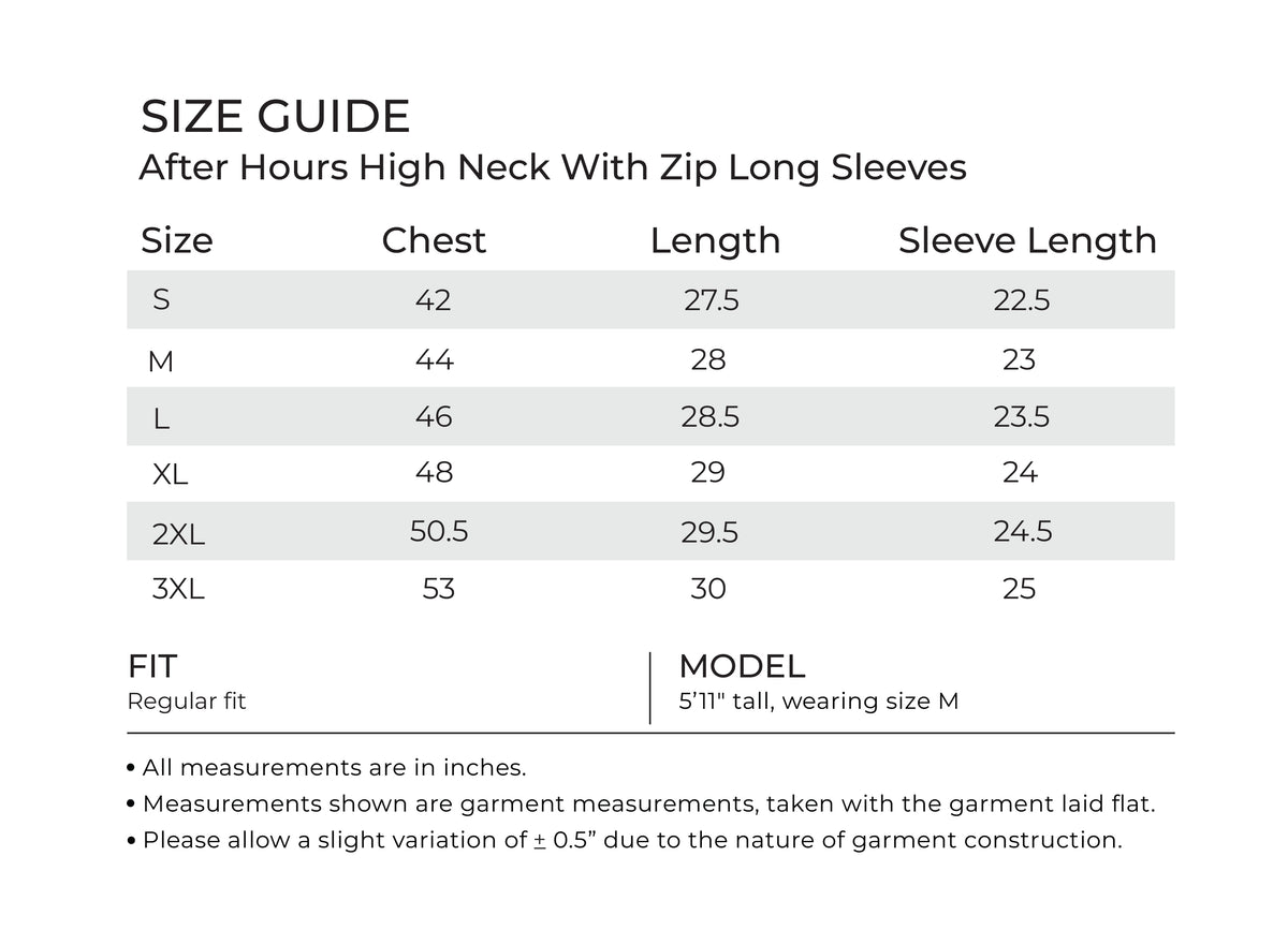 after-hours High Neck desktop size guide