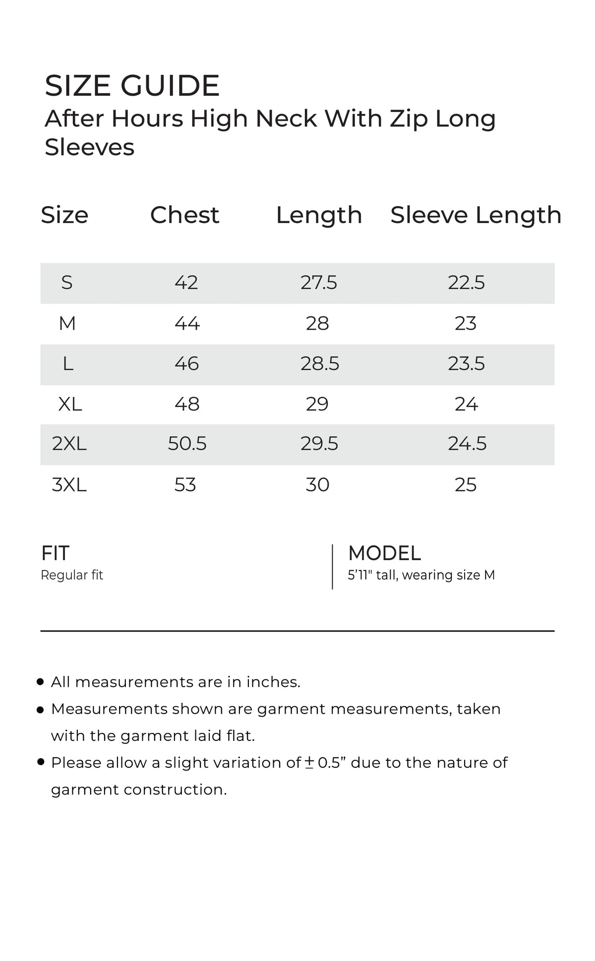after-hours High Neck mobile size guide