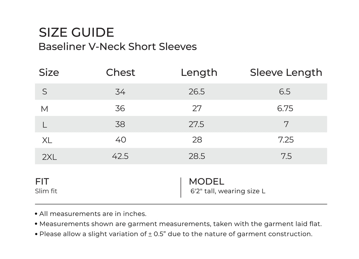 baseline V-Neck Short Sleeves desktop size guide