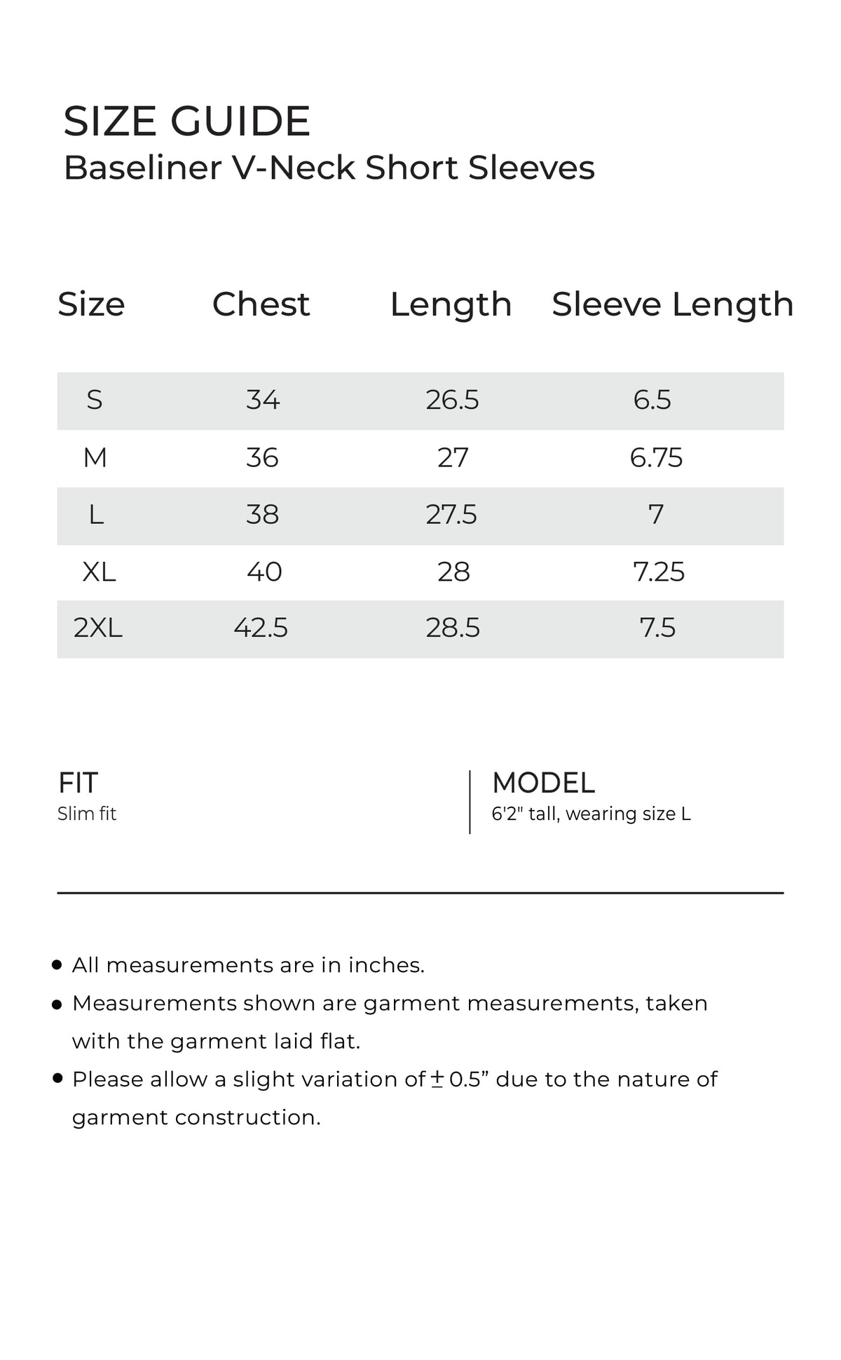 baseline V-Neck Short Sleeves mobile size guide
