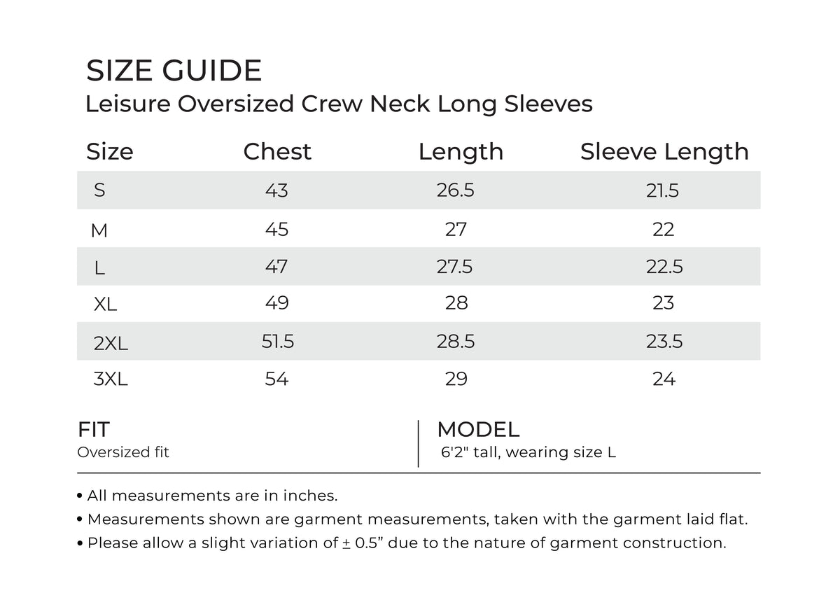 leisure Oversize Crew Neck Long Sleeve desktop size guide