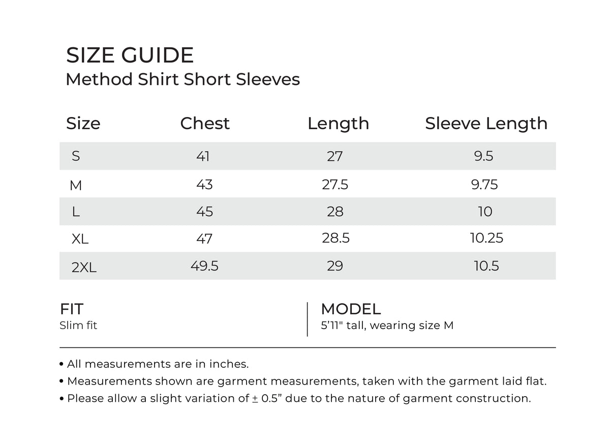 method Shirt desktop size guide