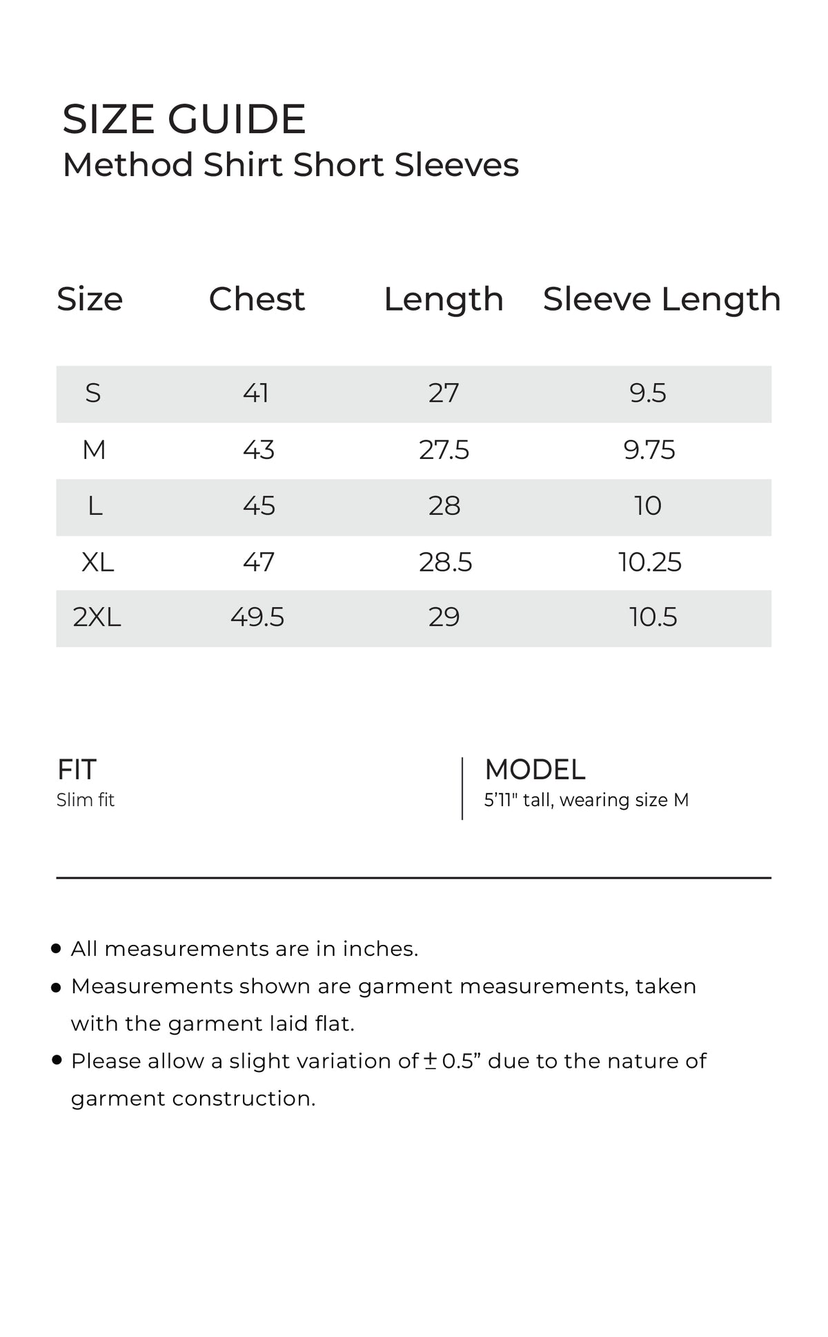 method Shirt mobile size guide